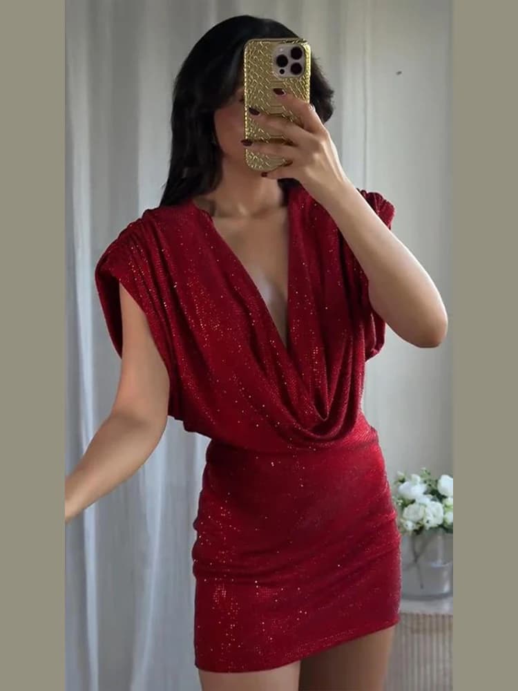 Women's Dresses Elegant Party Dresses Rhinestone Draped Sleeveless Mini Dress Sexy Outerwears Bodycon Formal Gown Woman Clothes