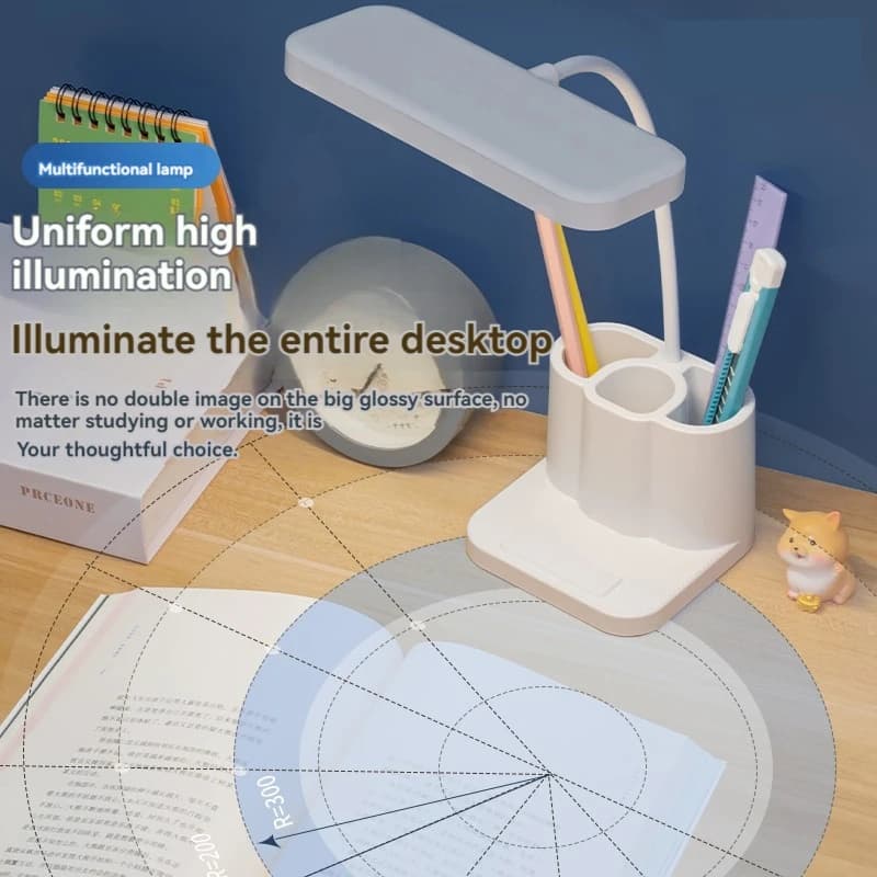 Desk Organizer Lamp, Dimmable Study Light with Pen Holders, Reading Lamp for Students Homework, Dorm Bedroom