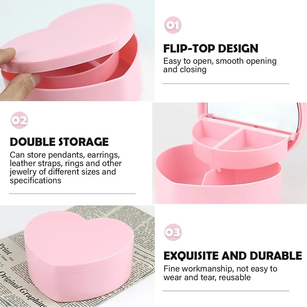 Hair Accessories Box Jewelry Storage With Mirror Pink Hair Clips Rubber Band Organiser For Girls Children Portable Travel Case