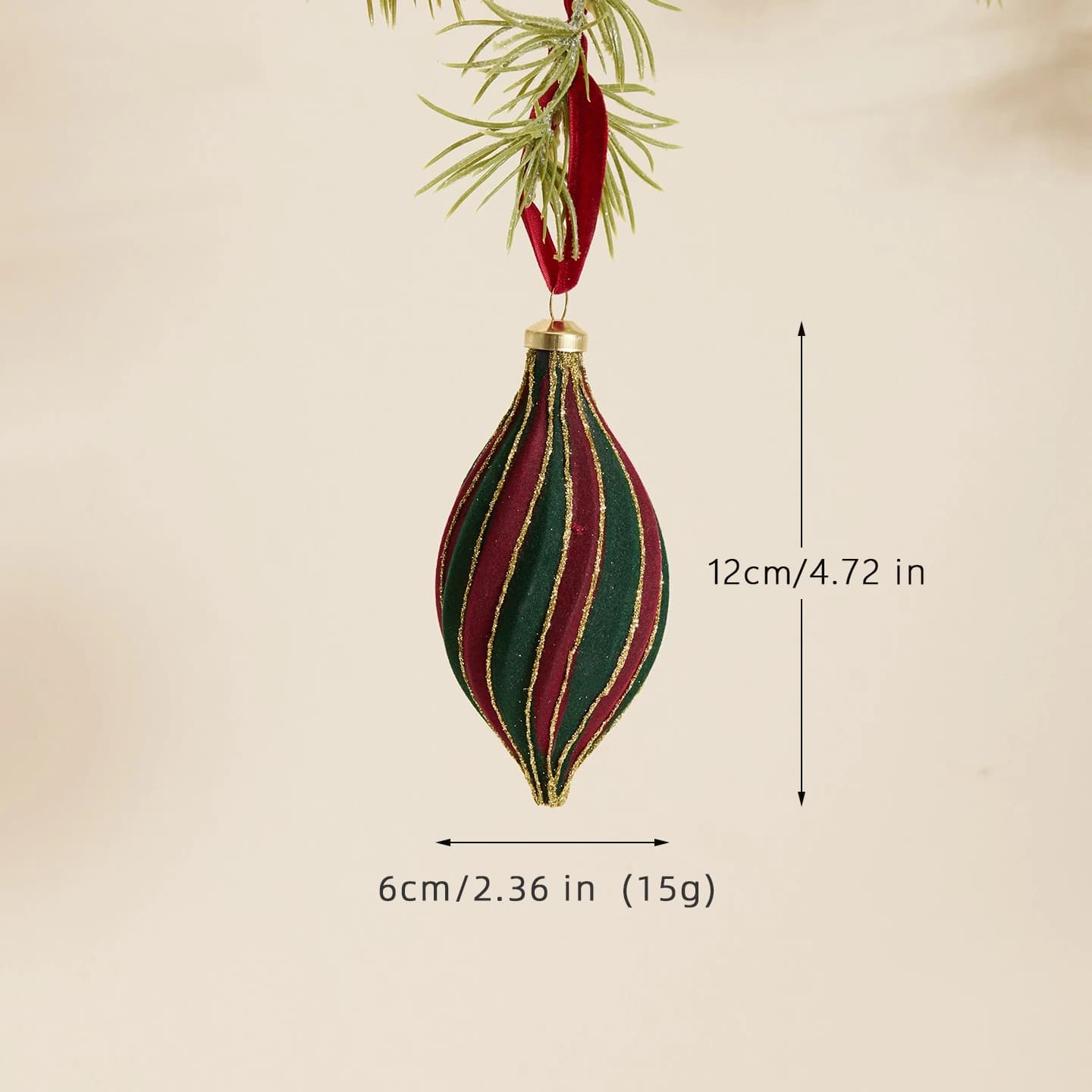 Red and Green Flocked Christmas Ornaments