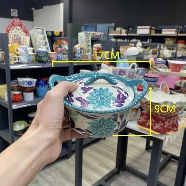 Hand-Painted Ceramic Covered Bowl with Lid