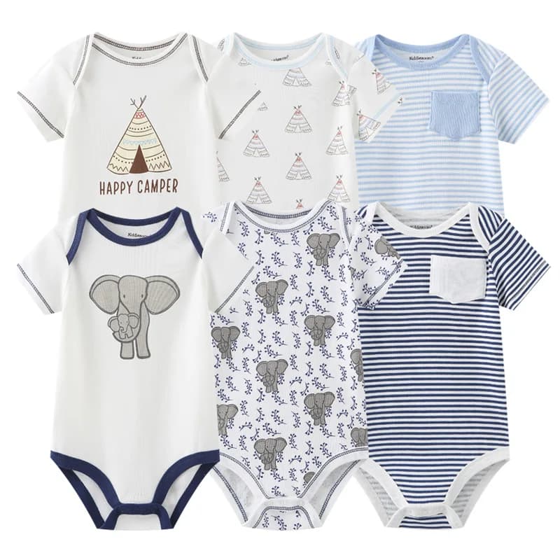 Newborn Bodysuits Cotton Cartoon Baby Girl Clothes Set 6Pieces Short Sleeve Baby Boy Clothes Summer Solid Color Bebes