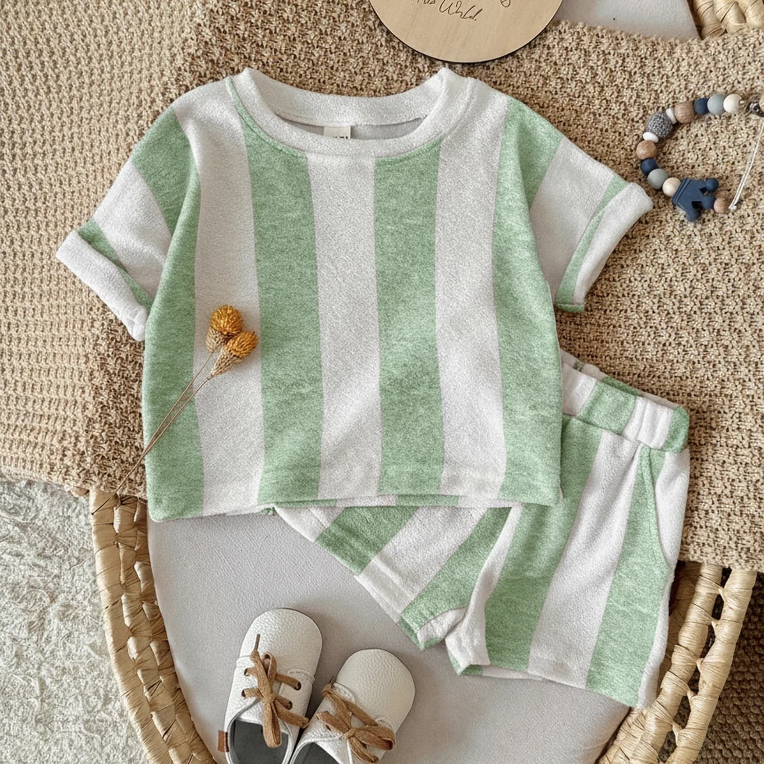 Kids Striped Short-Sleeve T-Shirt and Shorts Set