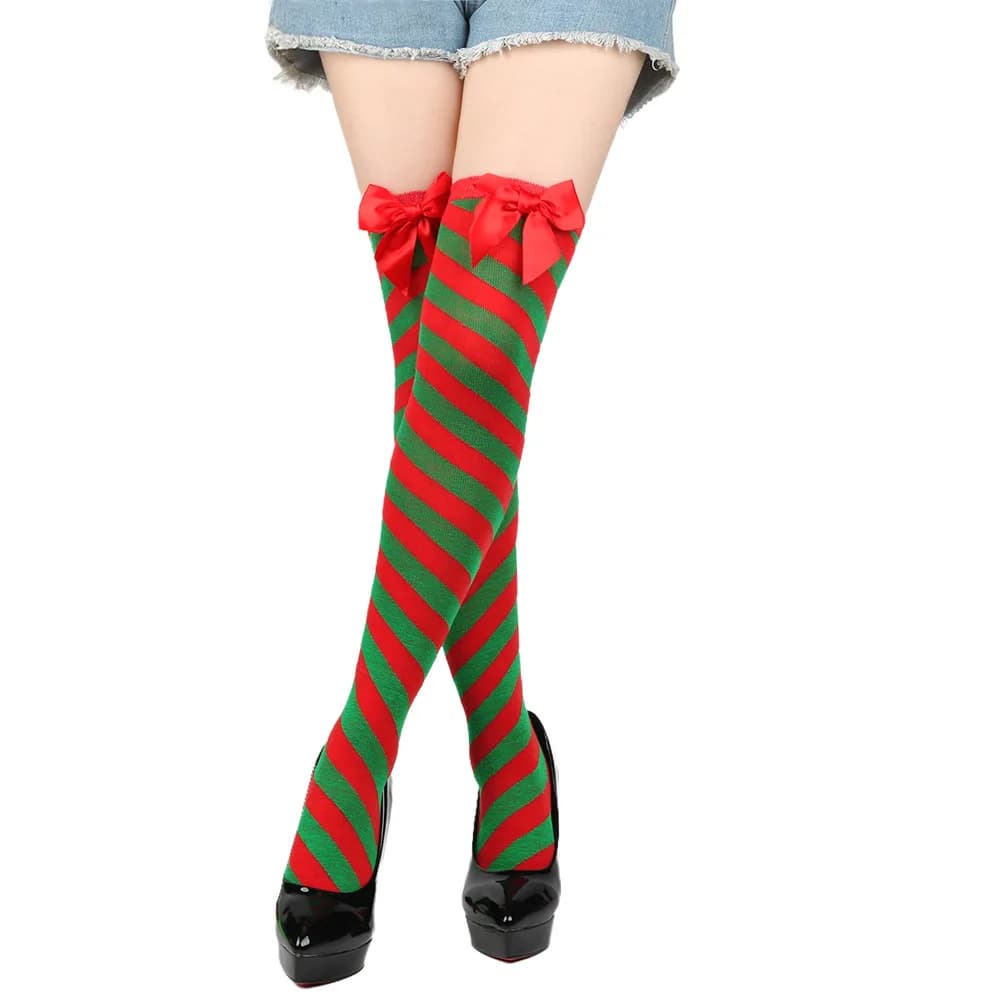 Christmas Striped Knee Socks with Bows