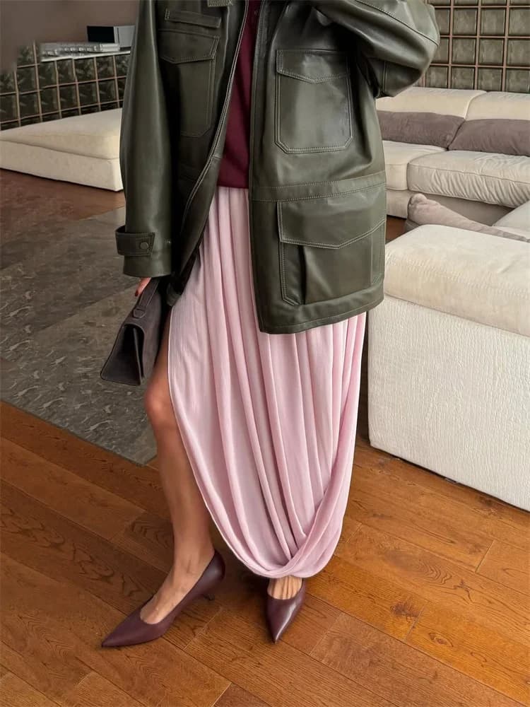 Pleated Mesh High Waist Maxi Skirt