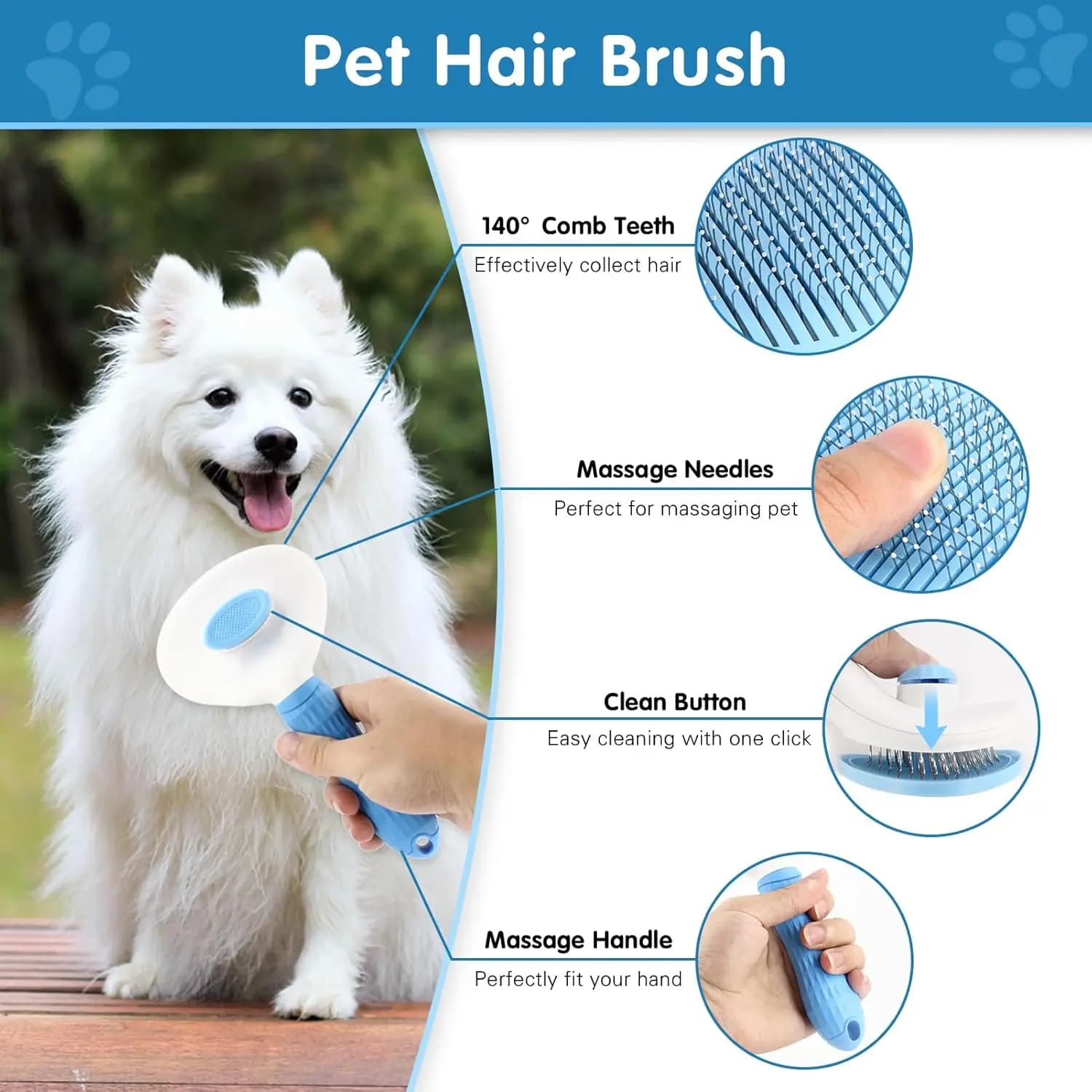 Pet Grooming Kit with Massage and Thick-Tooth Comb