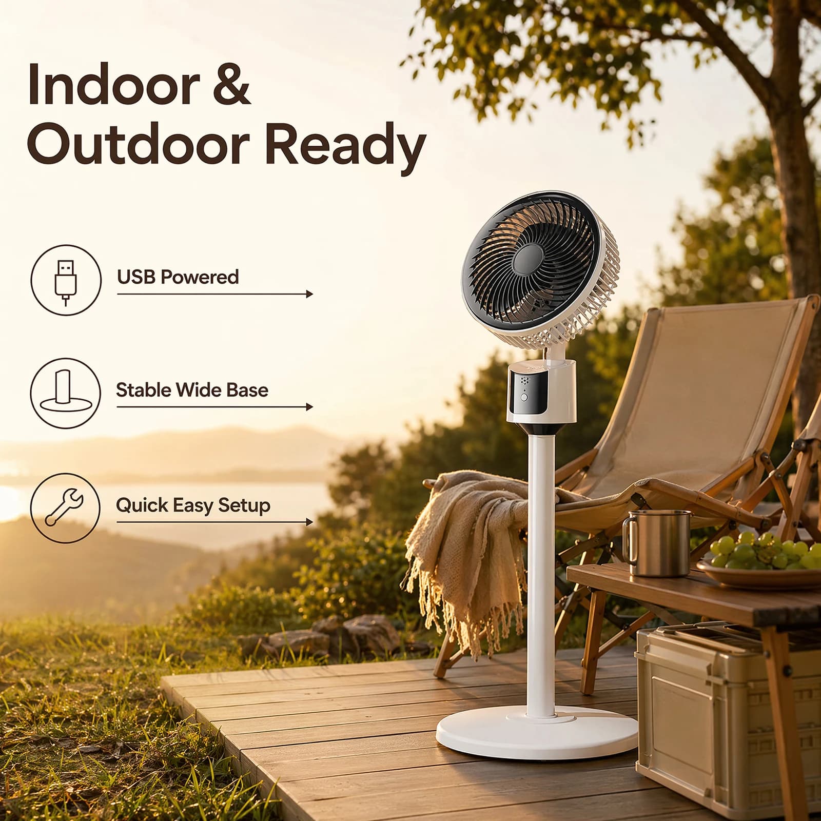 Pedestal Floor Fan USB Direct Plug Quiet 3-Speed