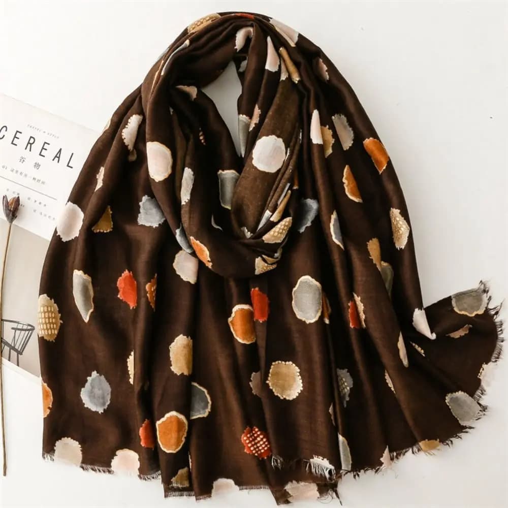 Polka Dot Cotton Blend Scarf with Fringe