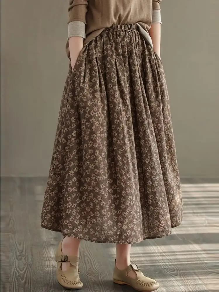 Women's Vintage Floral A-Line Long Skirt