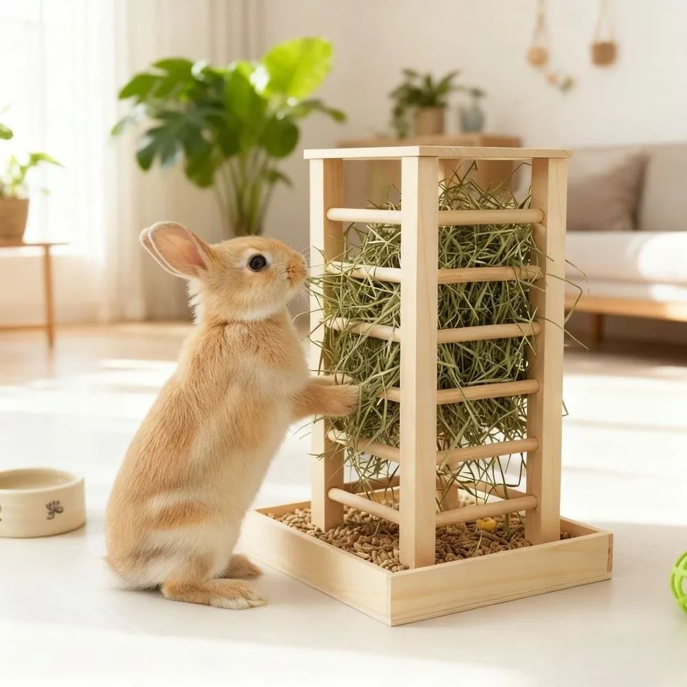 Wooden Rabbit Hay Manger with Detachable Tray