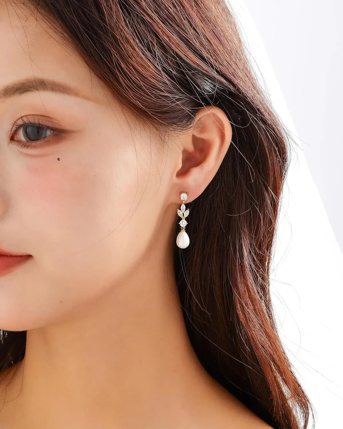 Pearl Drop Earrings with Zircon Accents