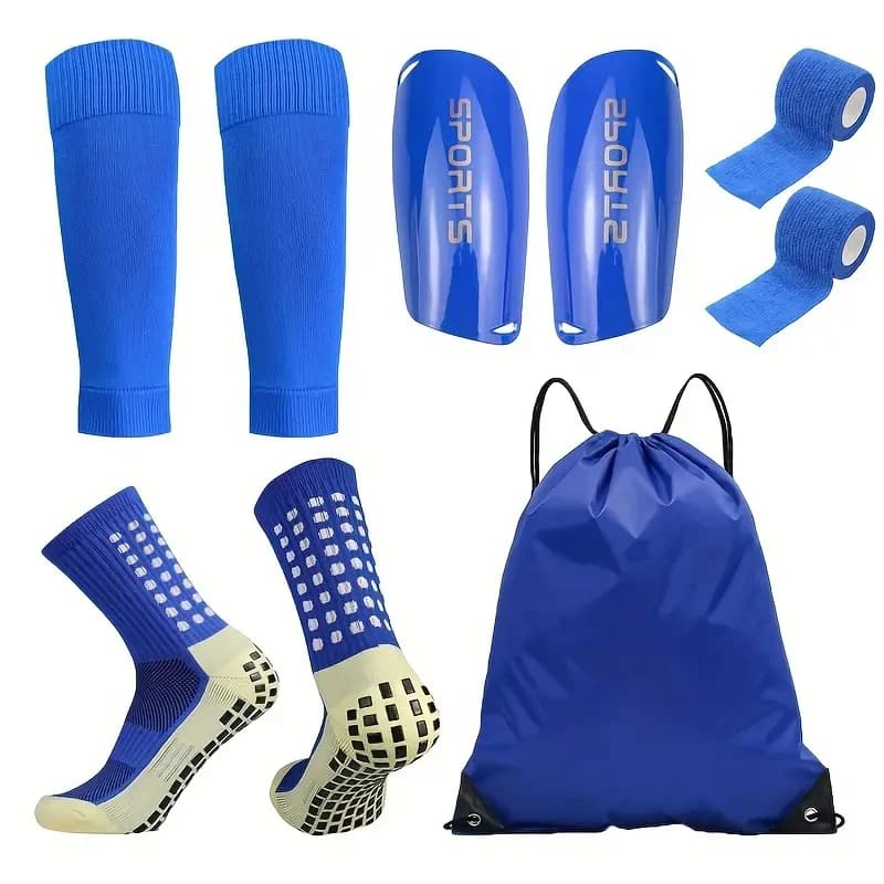 5-Piece Set of Outdoor Sports Football Socks + Shin Guards + Shin Socks + Bandages + Storage Bag