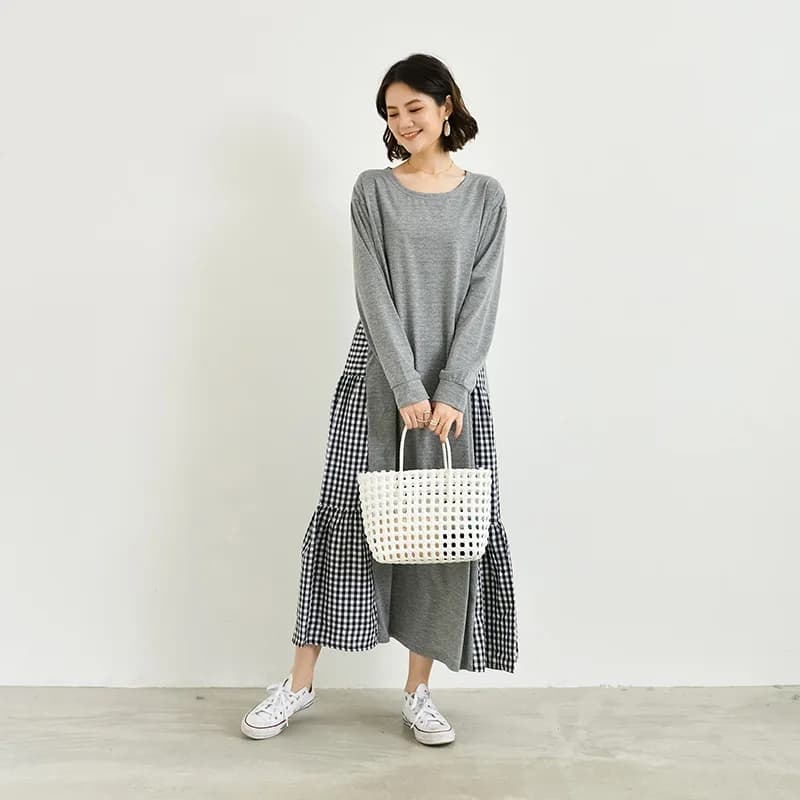 Cotton Plaid Long Sleeve Nightgown