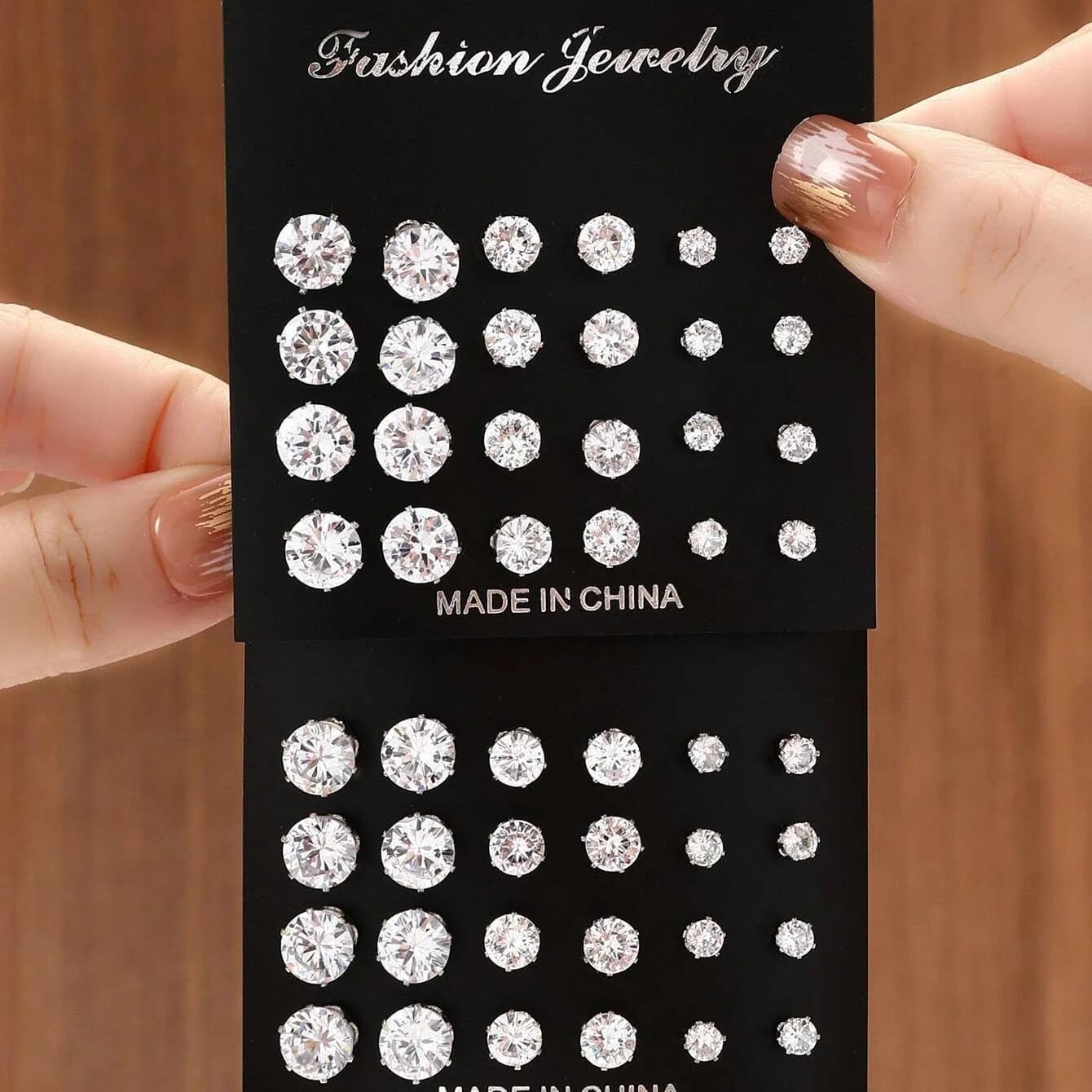 Zirconia Stud Earrings Set, 12 Pairs
