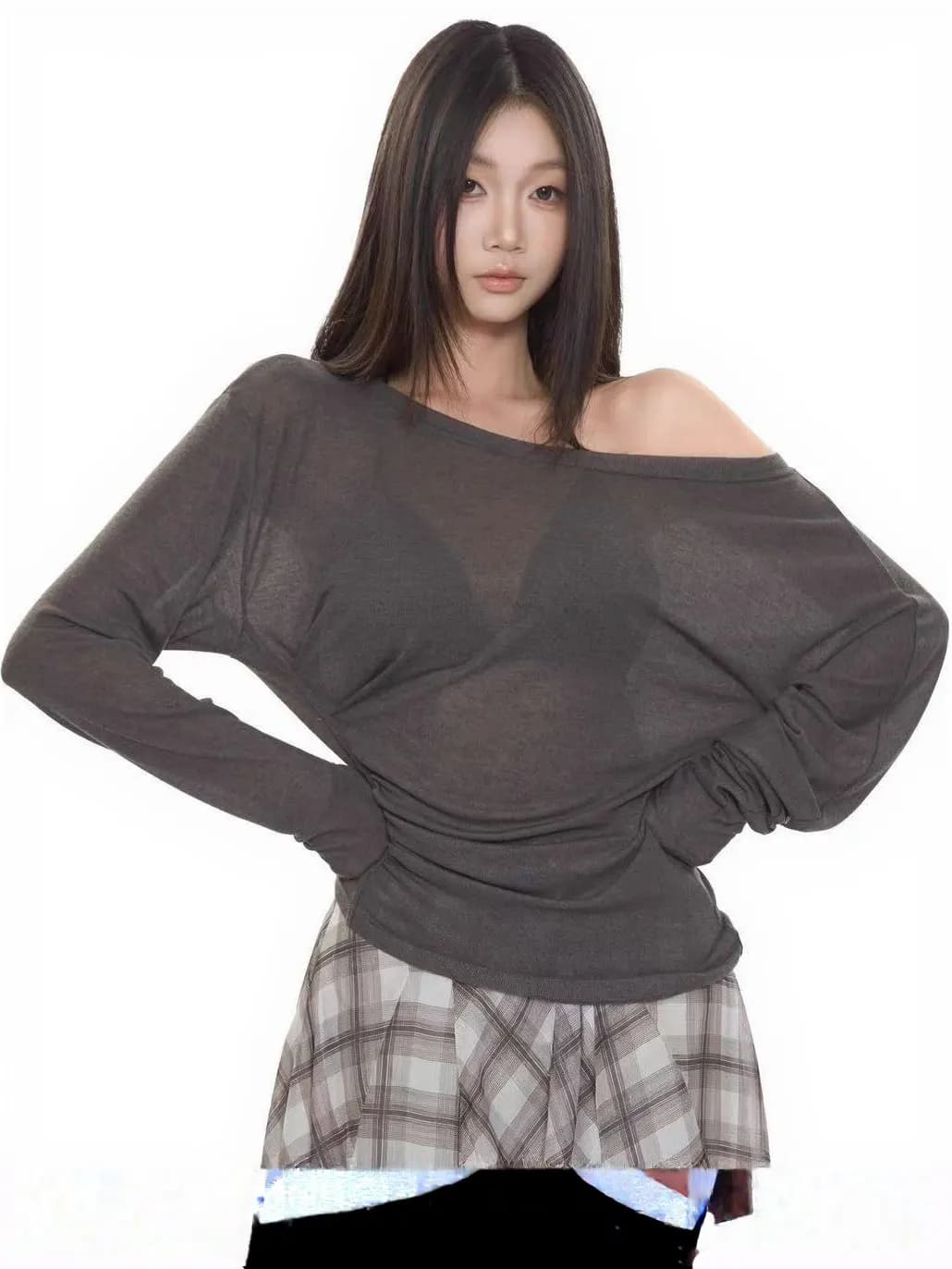 See Through Long Sleeve Oversize T Shirt