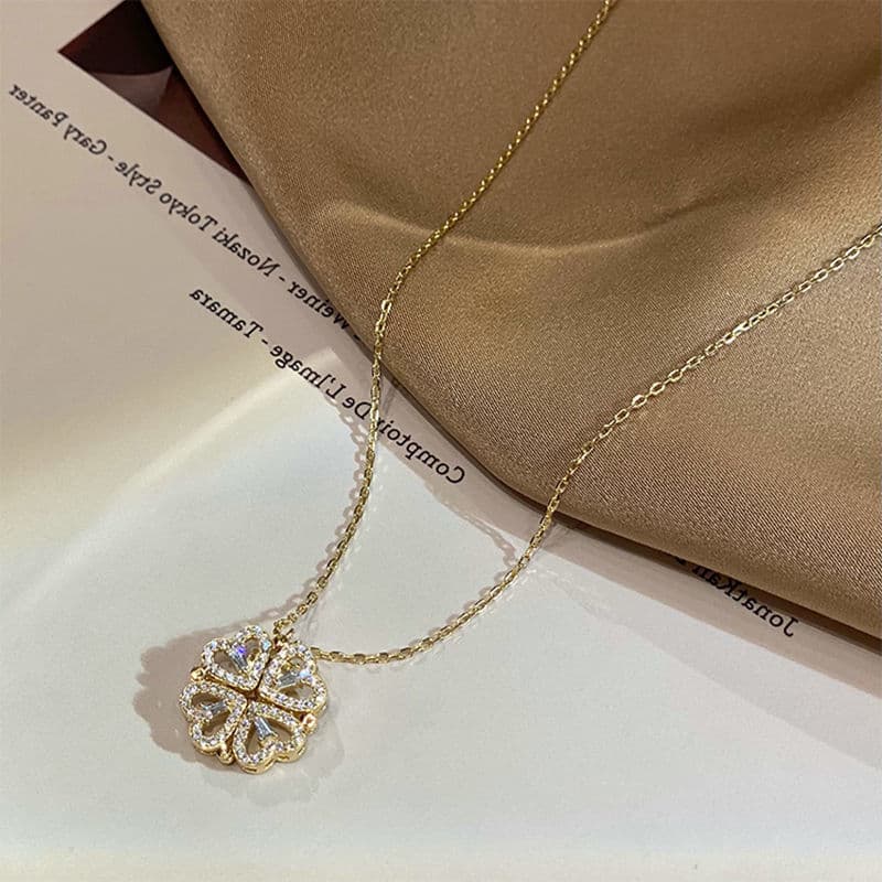 Retro Magnetic Heart Clover Pendant Necklace