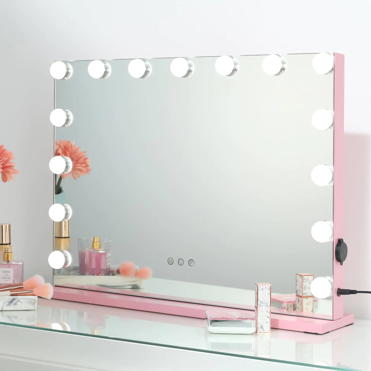 Hollywood Vanity Mirror with LED Lights, Pink