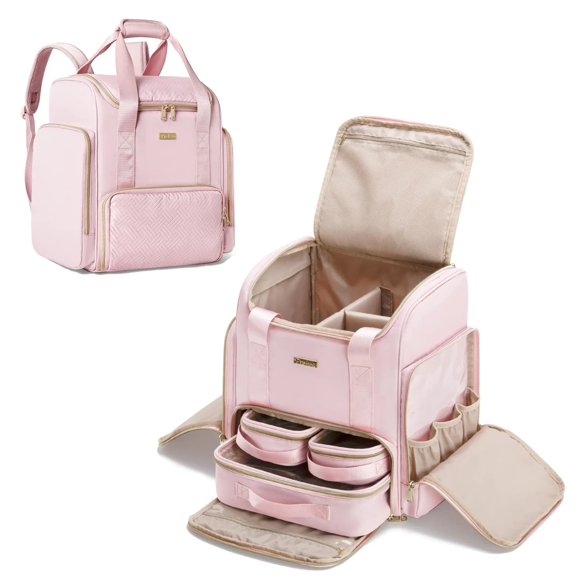 Large Pink Makeup Backpack With Clear Bags