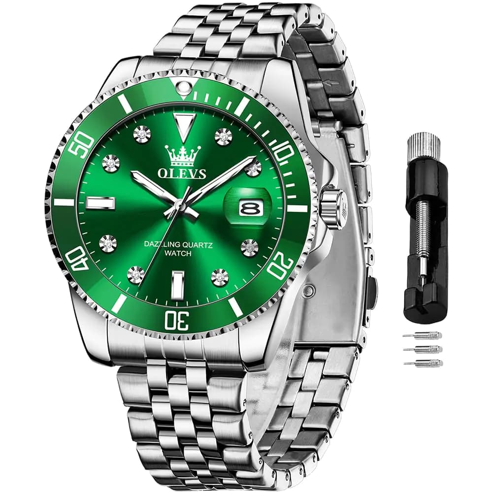 Green Stainless Steel Men's Watch with Date