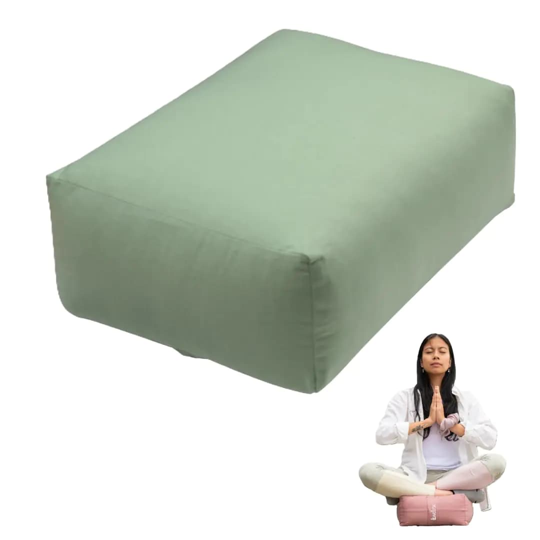 Yoga Rectangular Bolster Pillow Green Cotton Cover