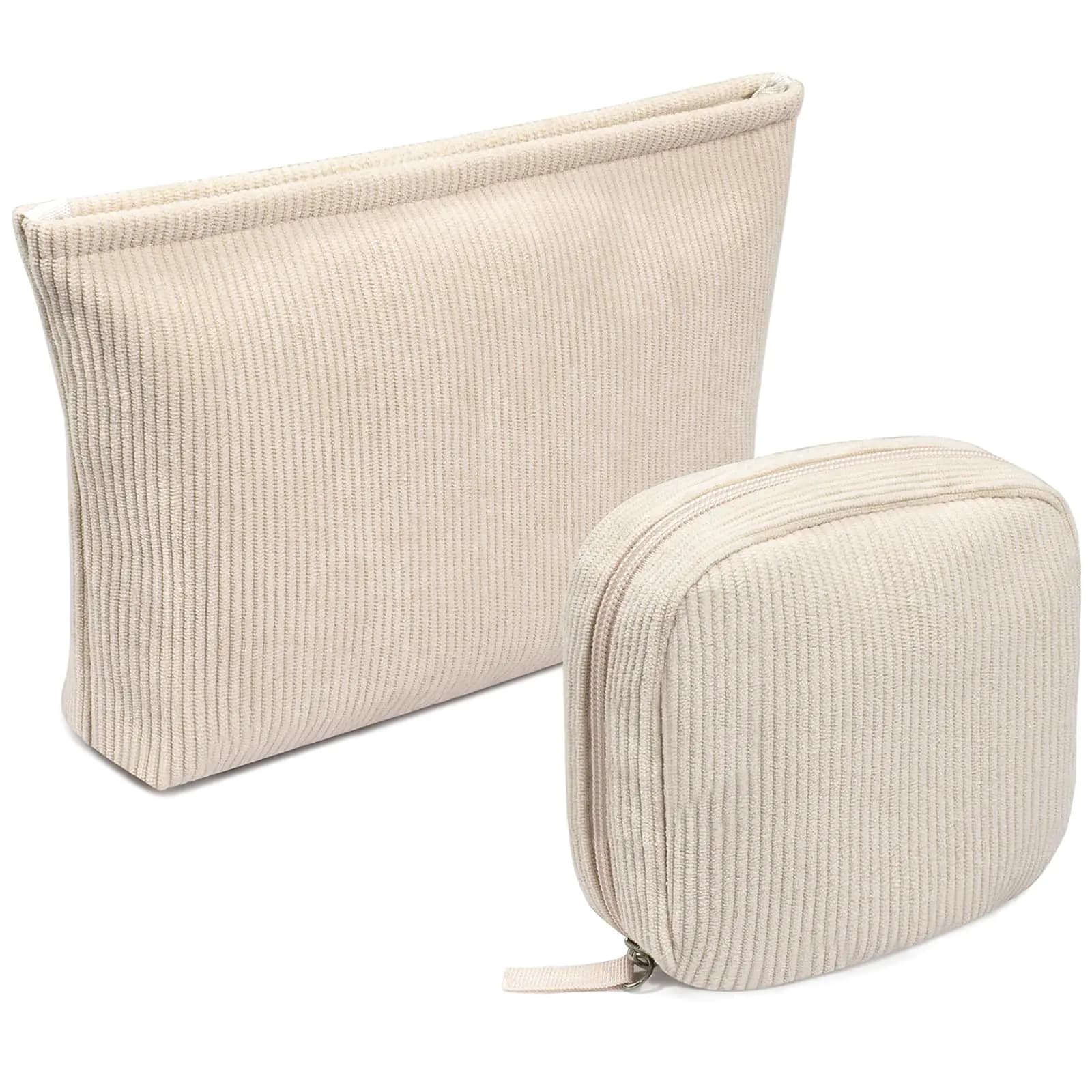 Corduroy Makeup Bag Set with Zipper