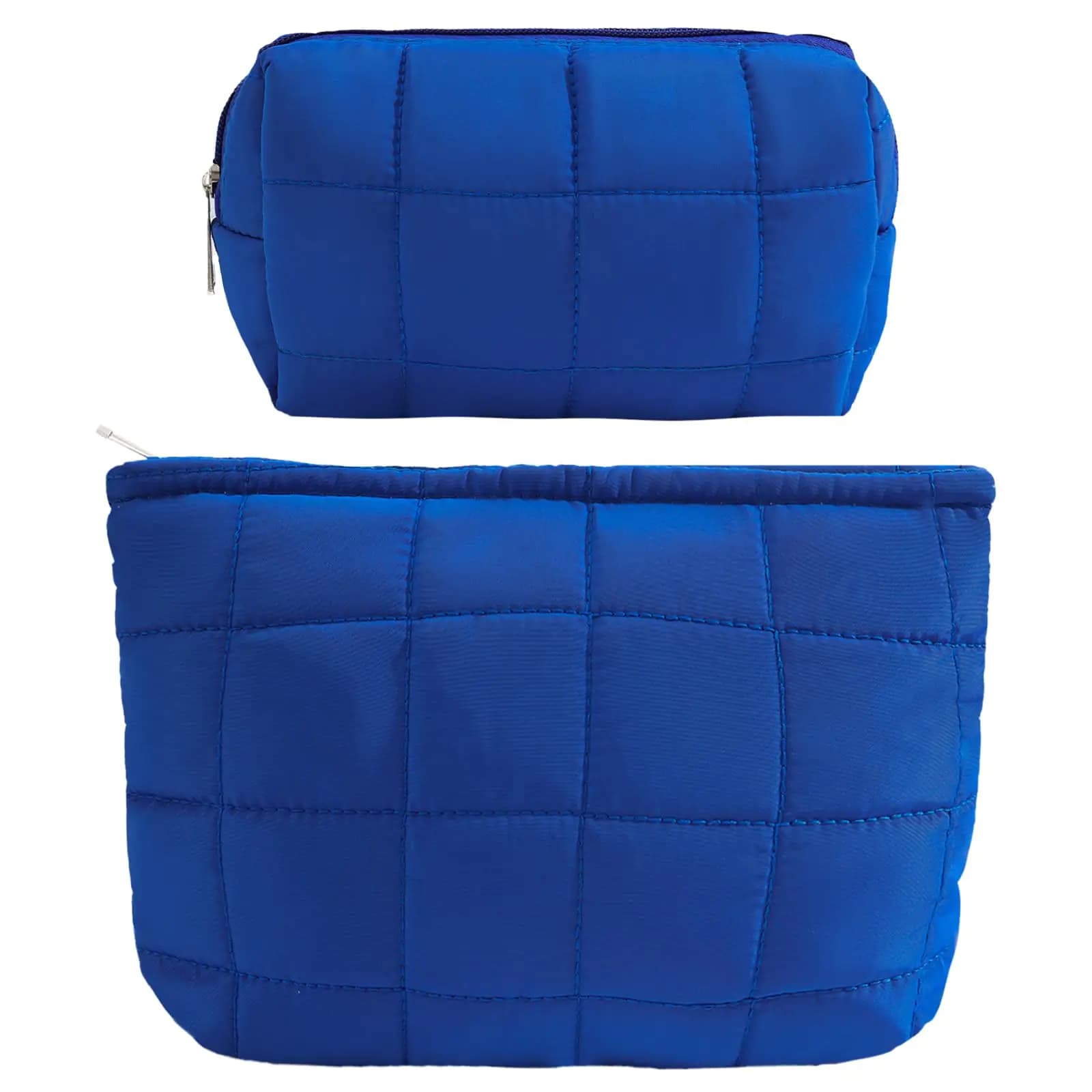 Quilted Checkered Puffy Makeup Bag Blue