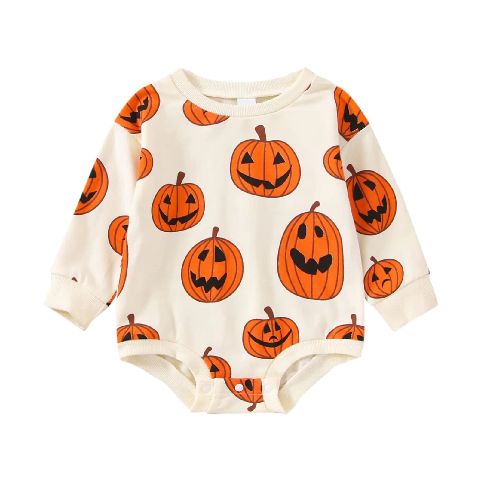 Baby Halloween Outfit Boy Girl Pumpkin Patch Onesie Sweatshirt Romper Sweater Shirt Cute Newborn Toddler Clothes 12-18 Months Halloween Pumpkin Cream