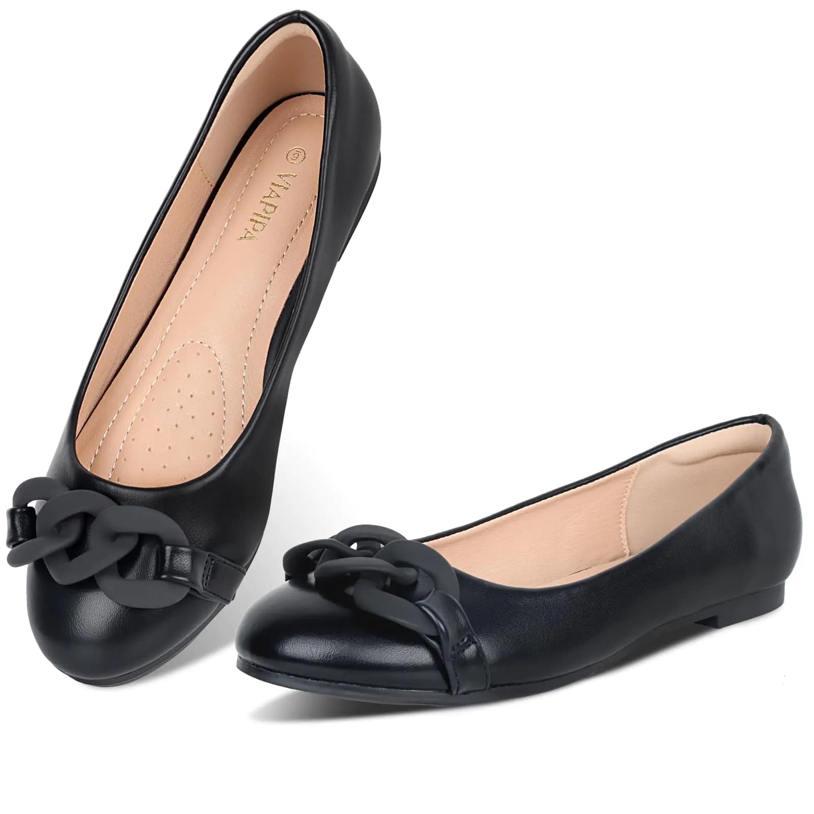 Women's Round Toe Ballet Flats Comfortable PU Leather