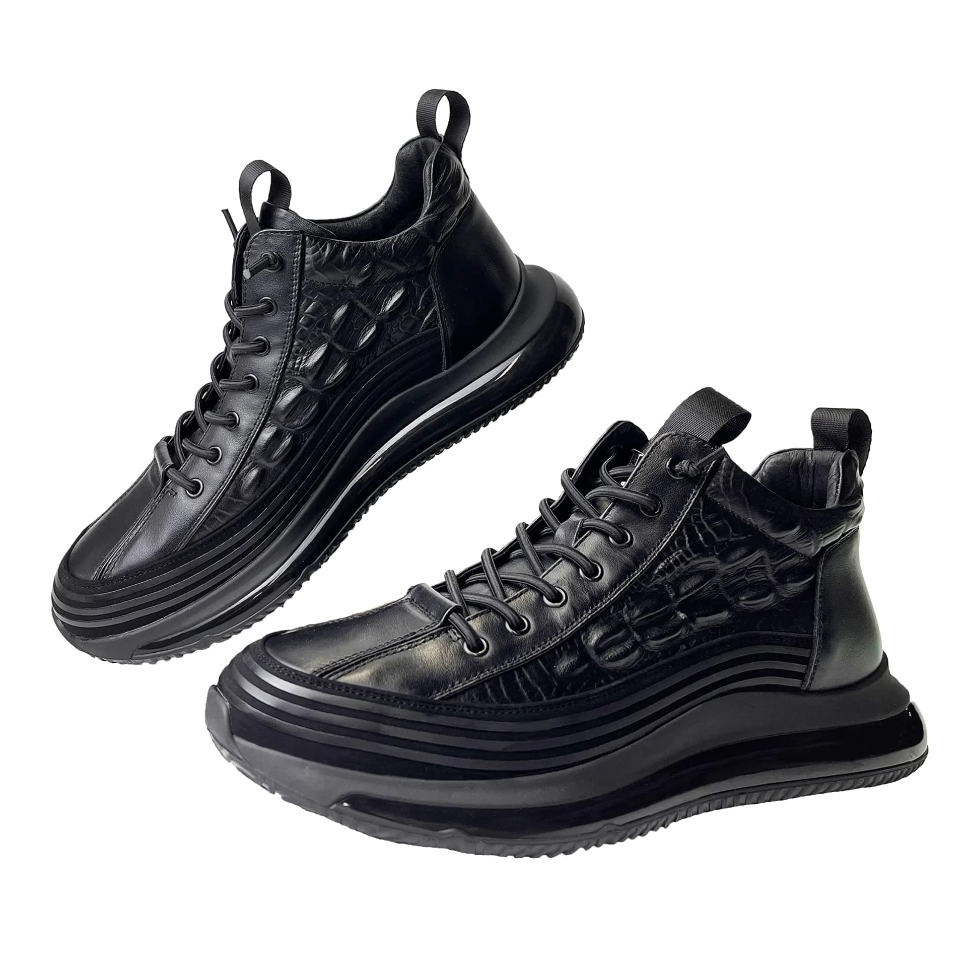 Men's Black Leather Slip-On Sneakers