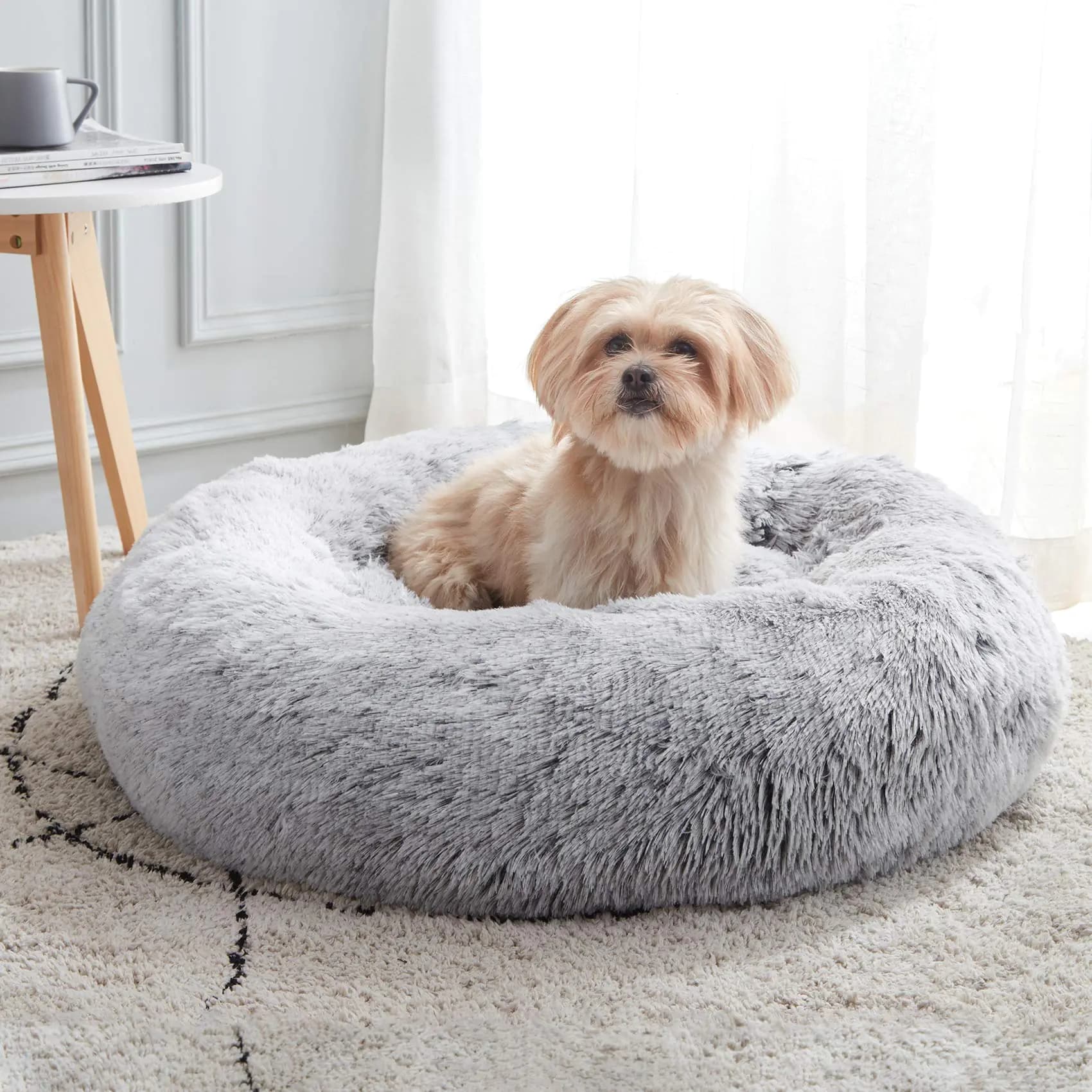 Calming Anti-Anxiety Donut Dog Bed Plush Faux Fur