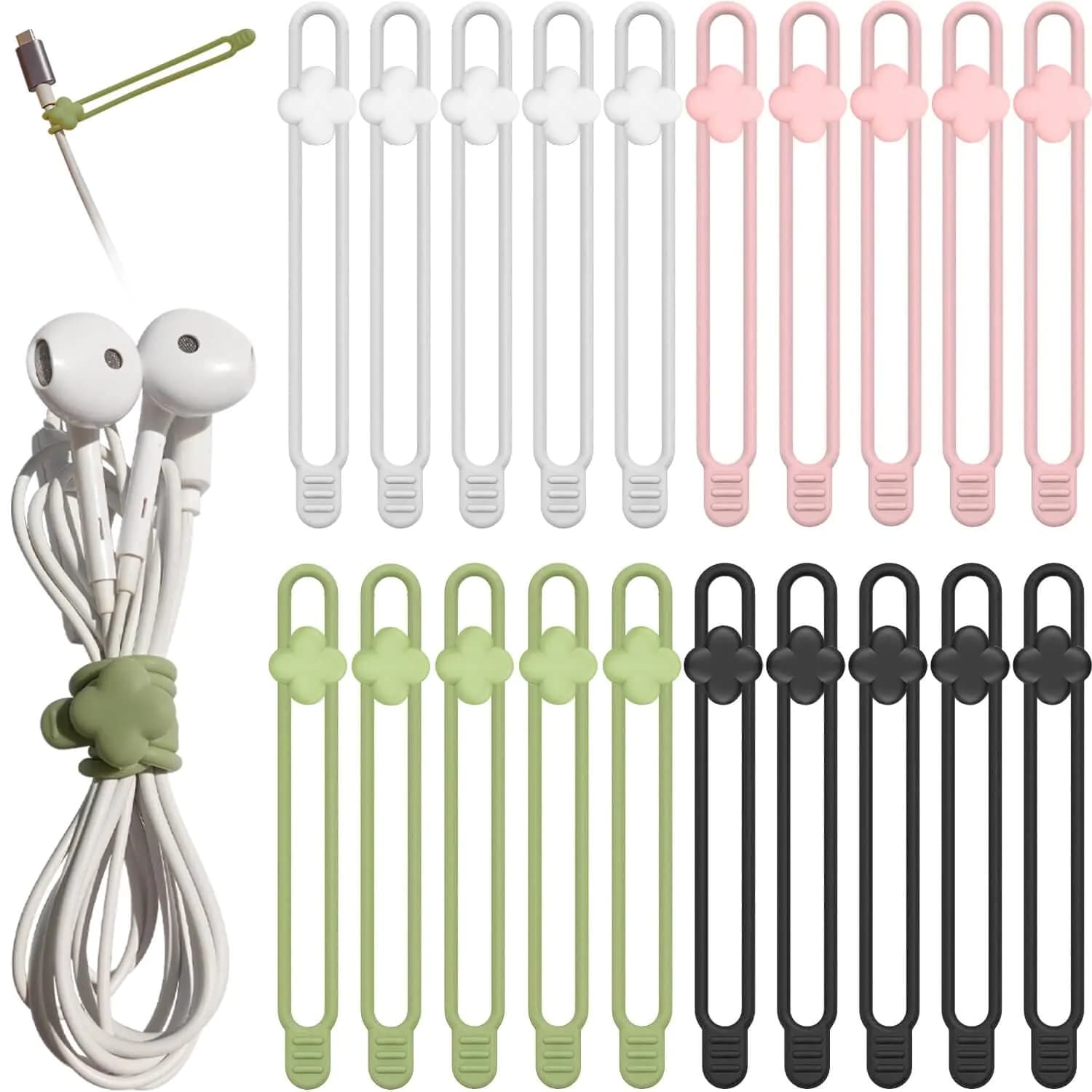 Silicone Cable Ties Organizer - 20 Pack