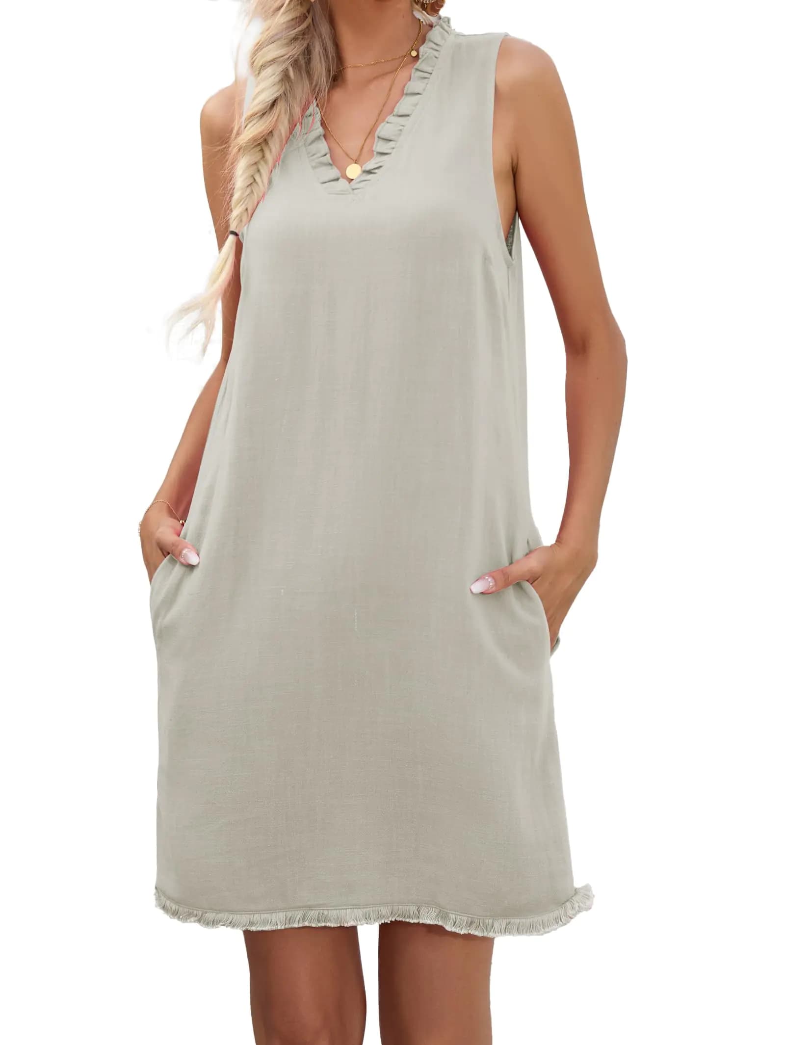 Linen Tank Dress for Women Khaki