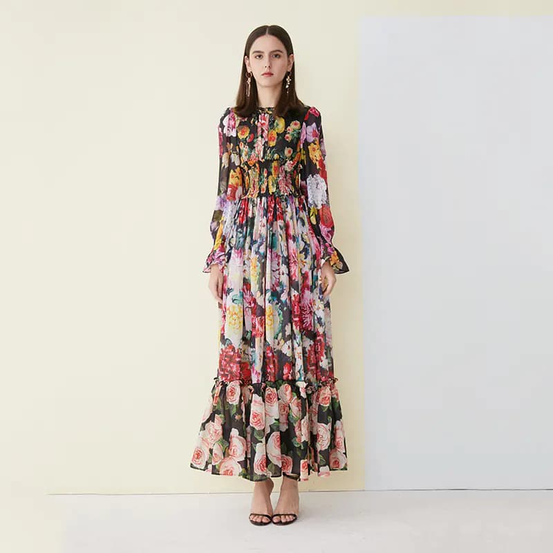 Floral Long Dress for Women - Princess Style Dress