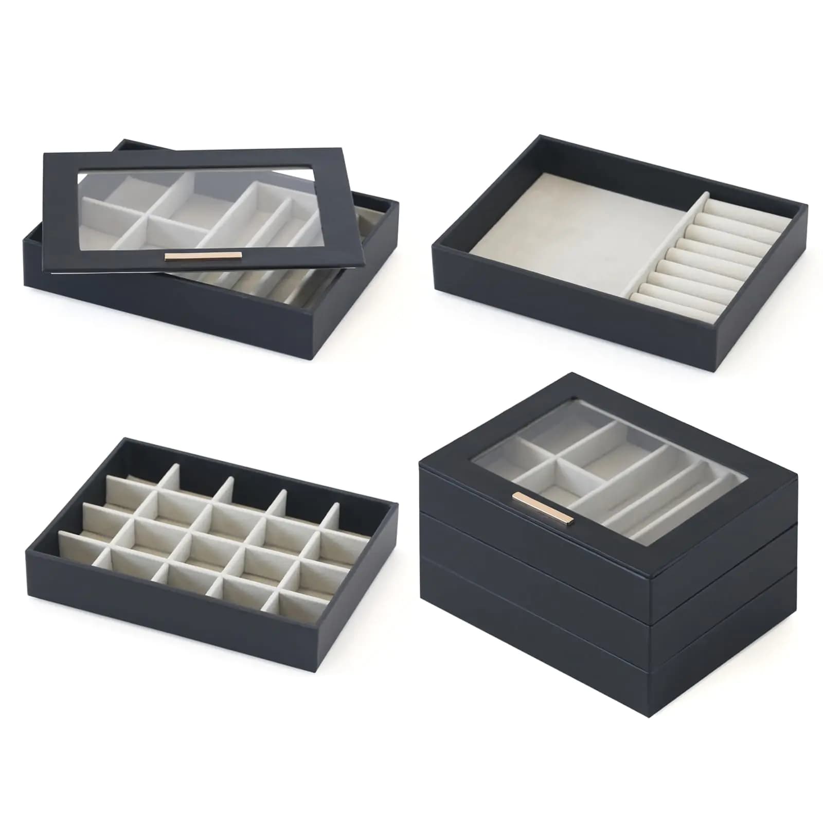 PreTidy Jewelry Organizer Jewelry Drawer Organizer Stackable Jewelry Trays for Drawer Inserts (4-Tier-Black-A)