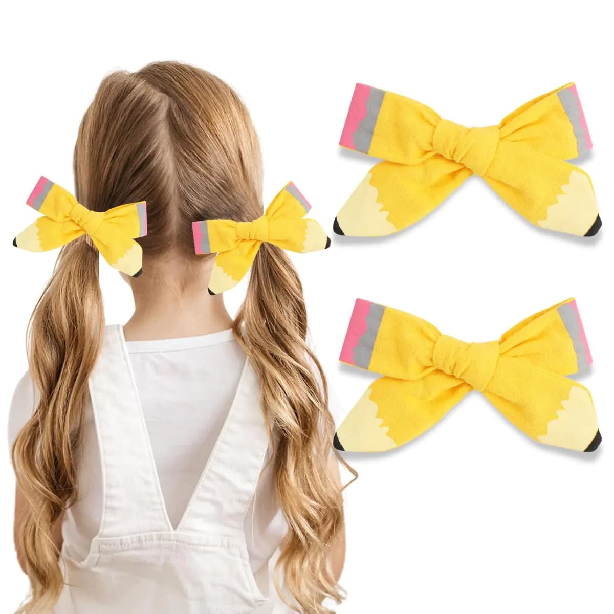 Yellow Pencil Bow Hair Clips For Girls