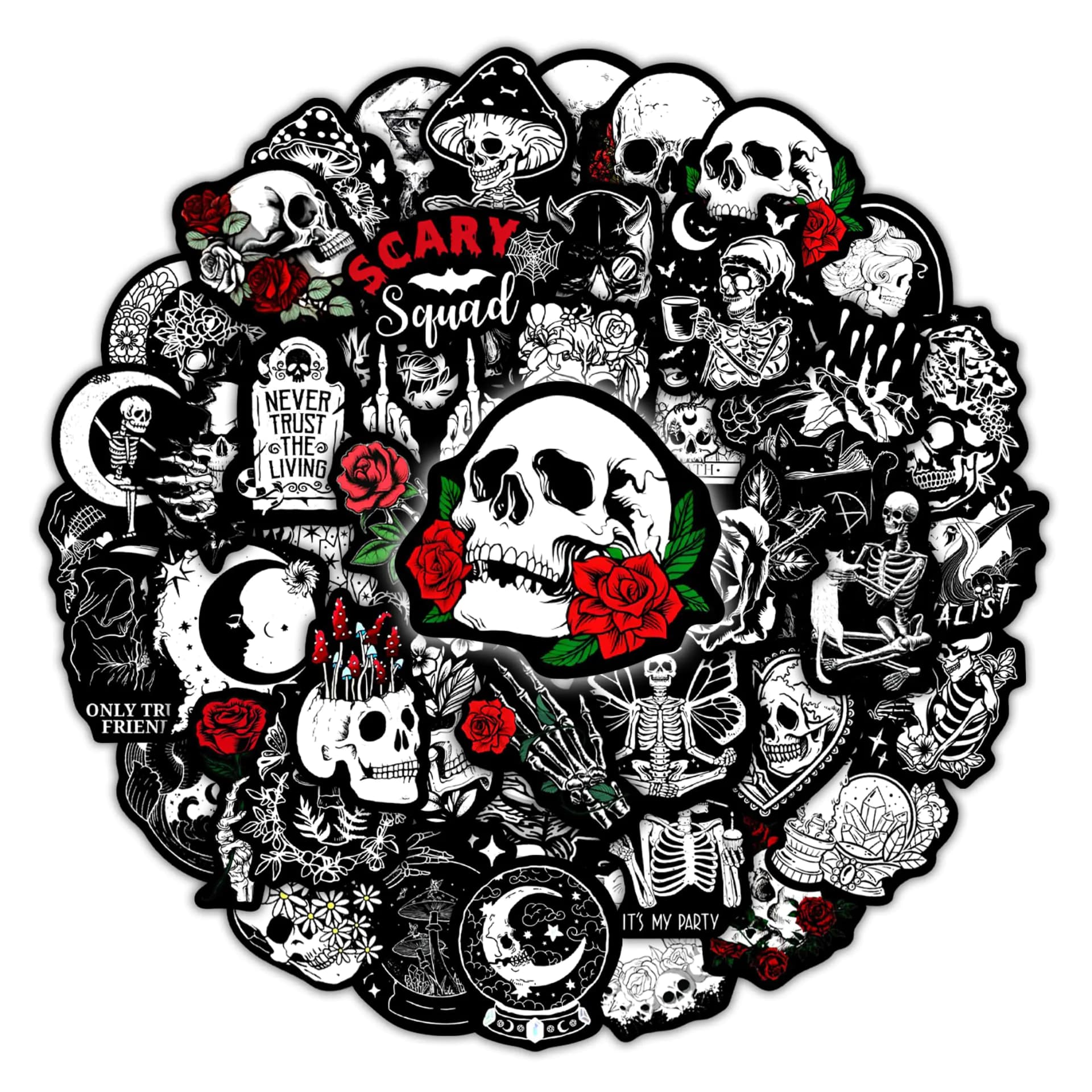 Gothic Skull Waterproof Vinyl Stickers 50-Pack