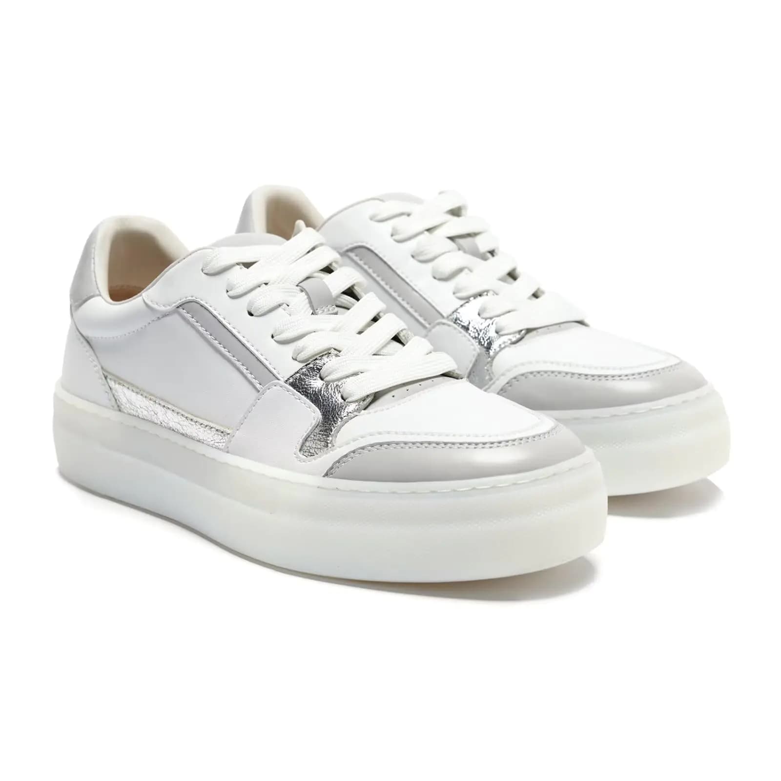 Women's White Leather Platform Casual Sneakers