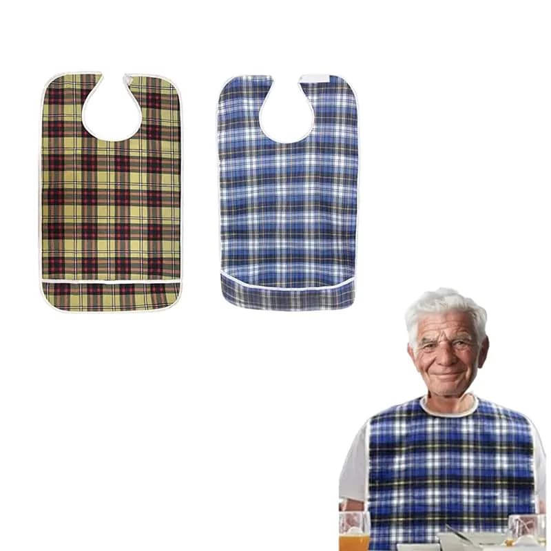 Adult Reusable Waterproof Mealtime Bibs with Crumb Catcher