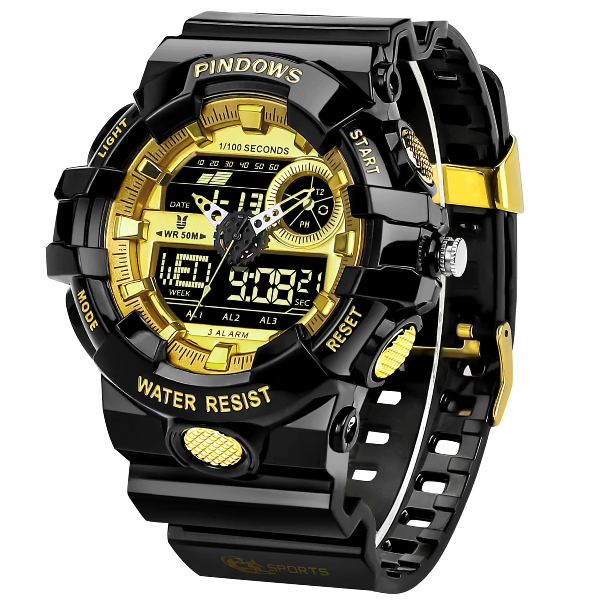 Men's Digital Sport Watch Gold Transparent