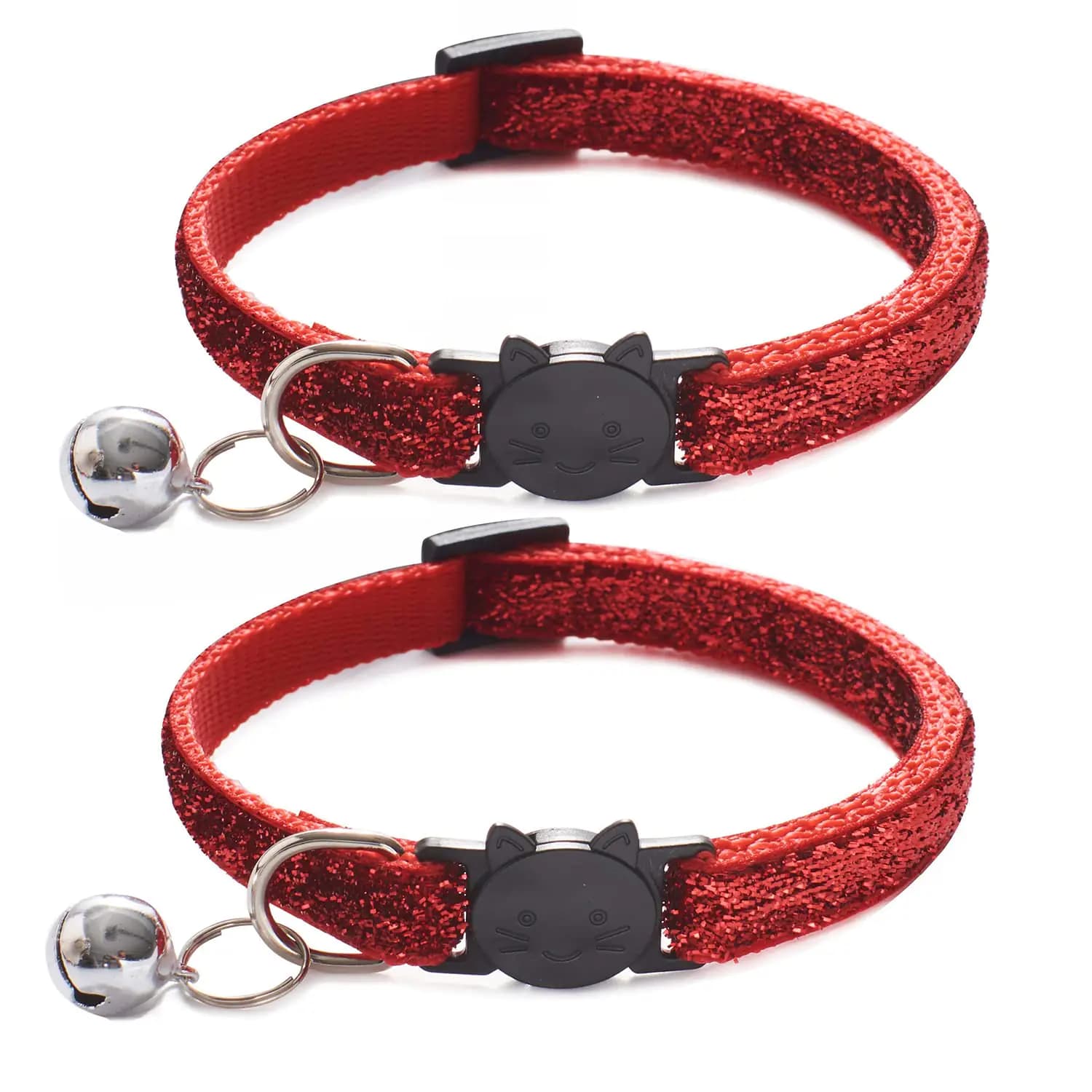 Adjustable Reflective Cat Collar with Bell, 2-Pack Red