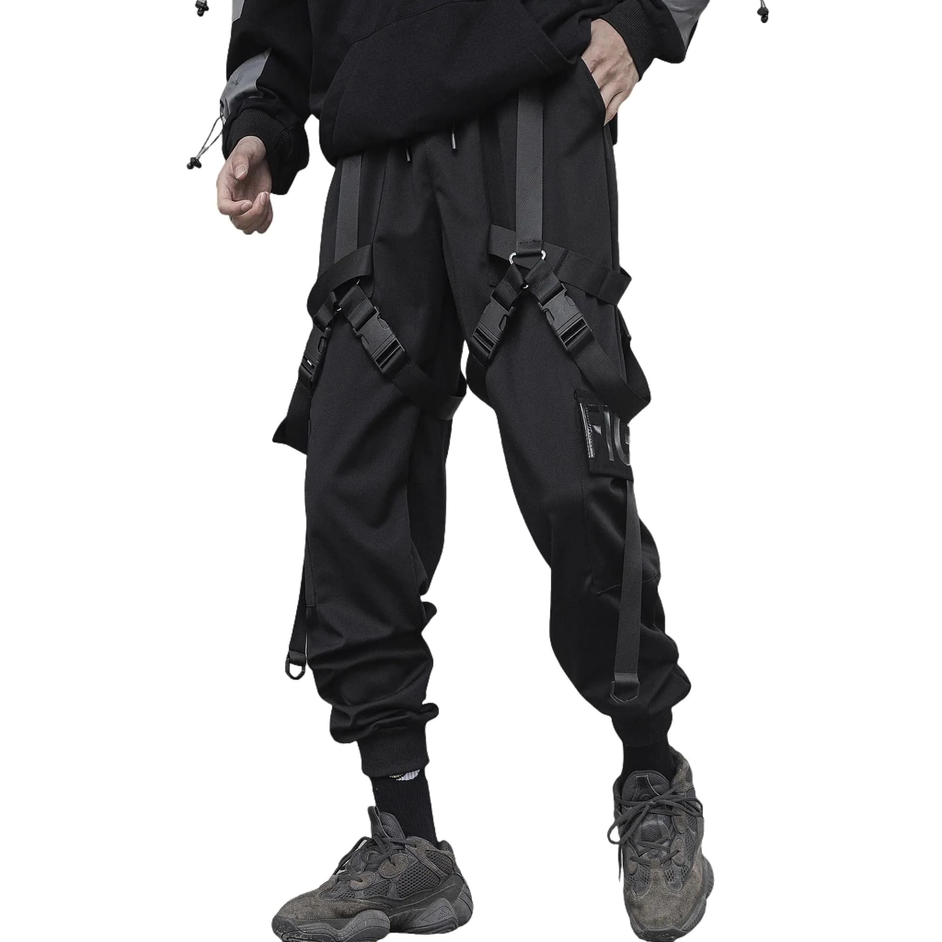 Black Techwear Tactical Cargo Joggers Men