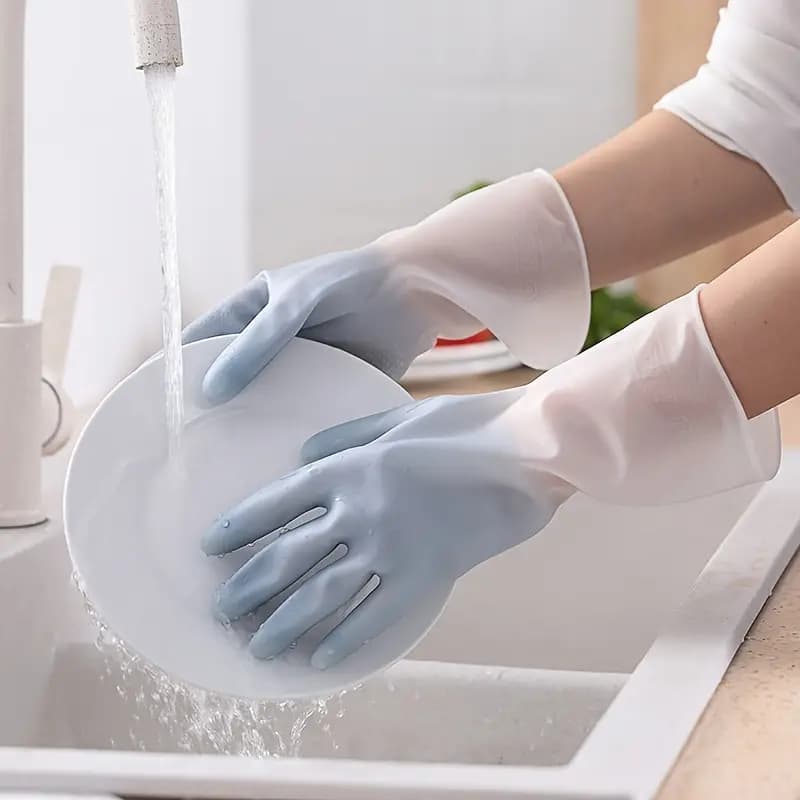 1 Pair of Kitchen Cleaning Gloves with Scrubber Tools