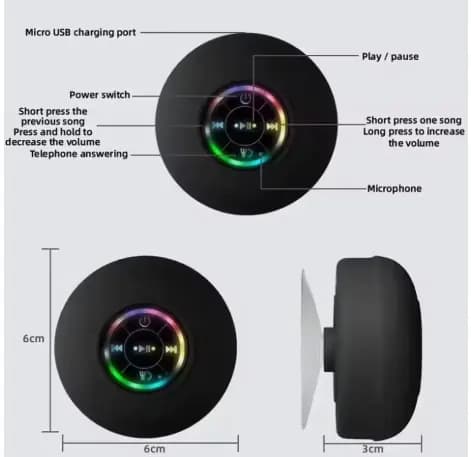 Portable Bluetooth Speaker w/LED Lights & Suction Cup