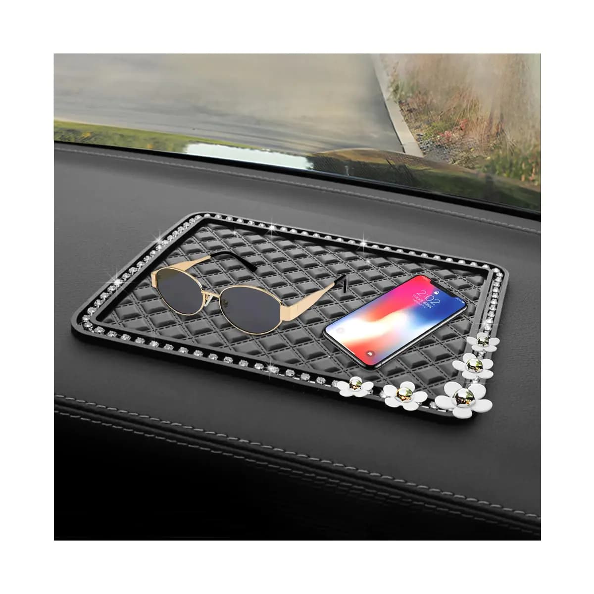 Diamond Daisy Car Dashboard Phone Pad