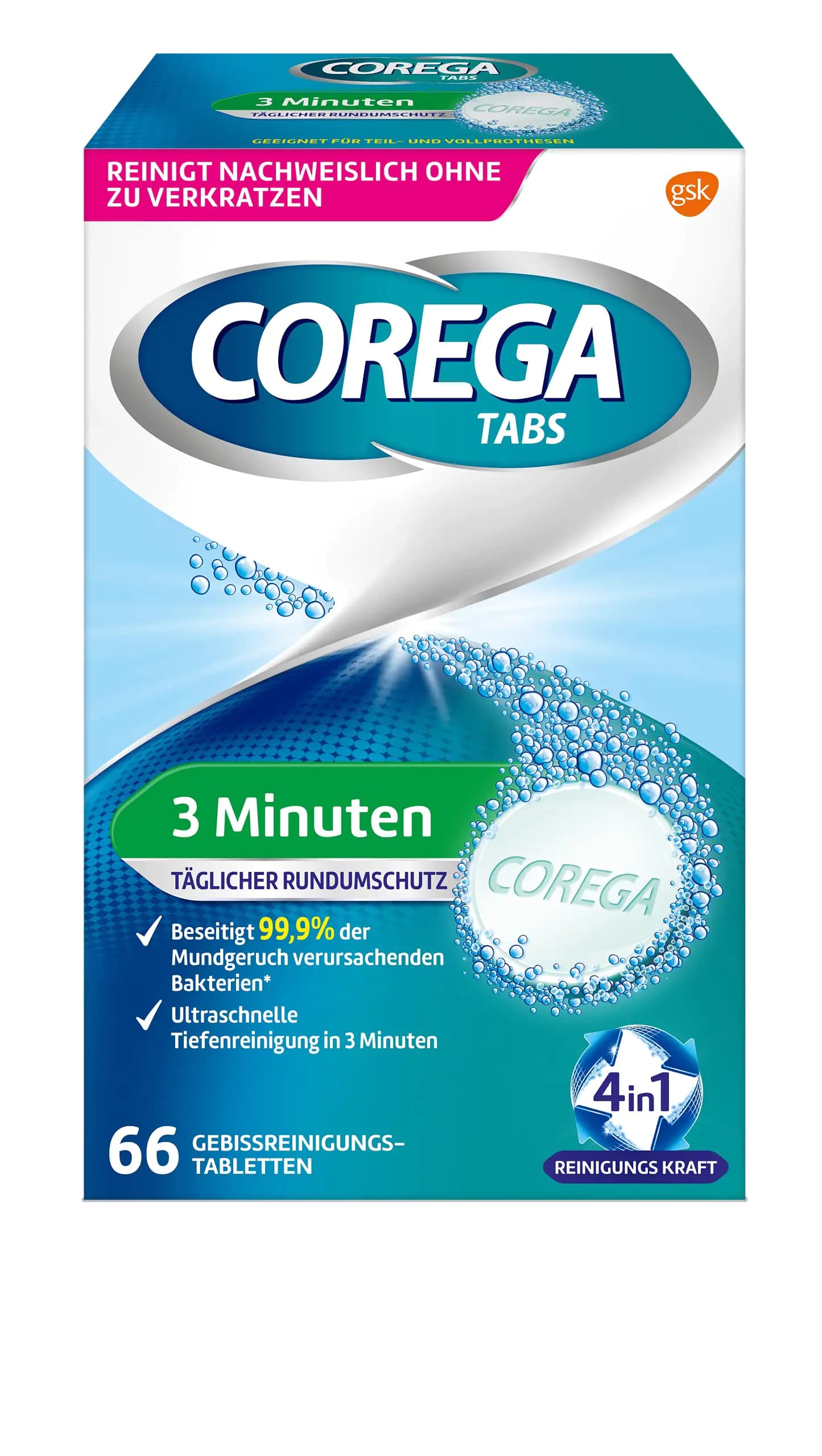 Corega Rapid Denture/Third Teeth Cleaning Sticks 1x66 Teething Cleaning Tablets - Cleaning in 3 Minutes
