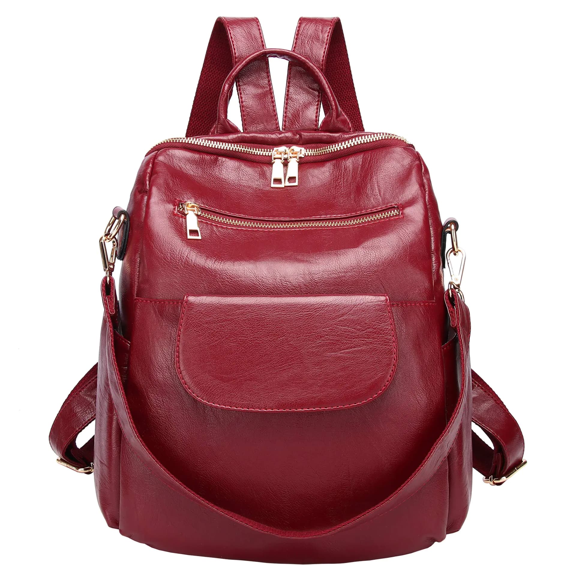 Women's Waterproof Convertible Backpack Purse Red Wine