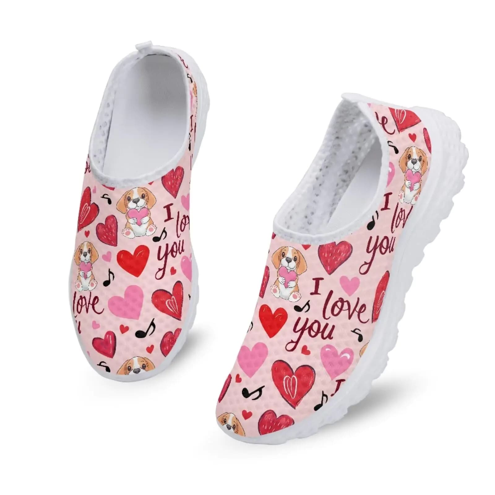 Valentine Love Dog Pink Slip-On Sneakers