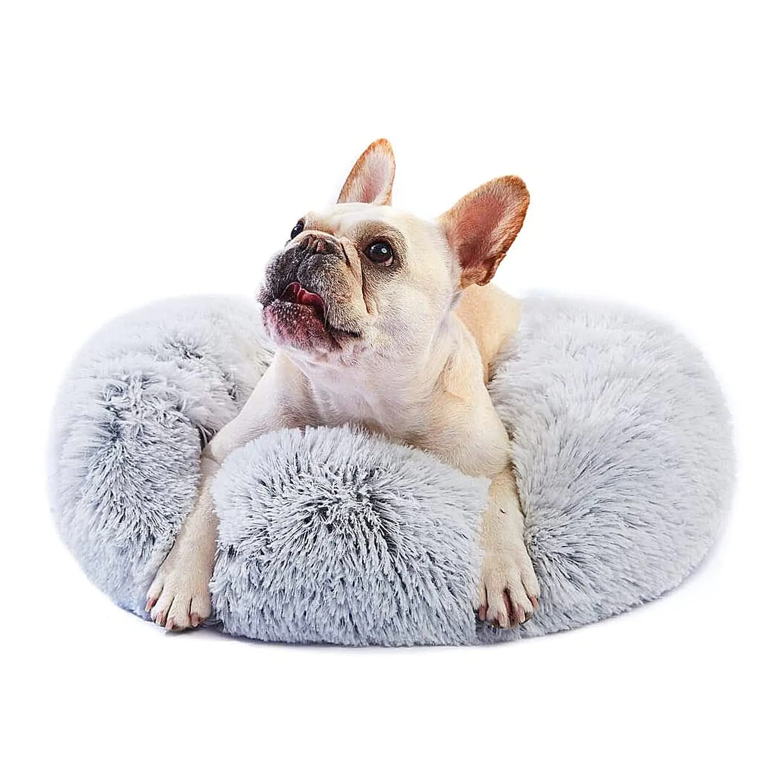 Calming Gray Fluffy Dog Bed For Small Dogs