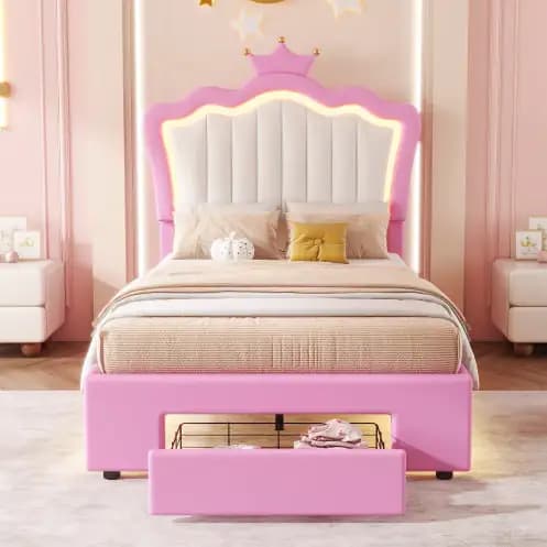 Twin Upholstered Bed Frame With LED Lights