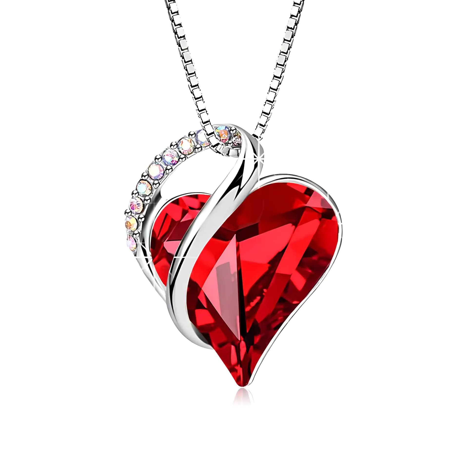 Austrian Crystal Heart Pendant Necklace Red